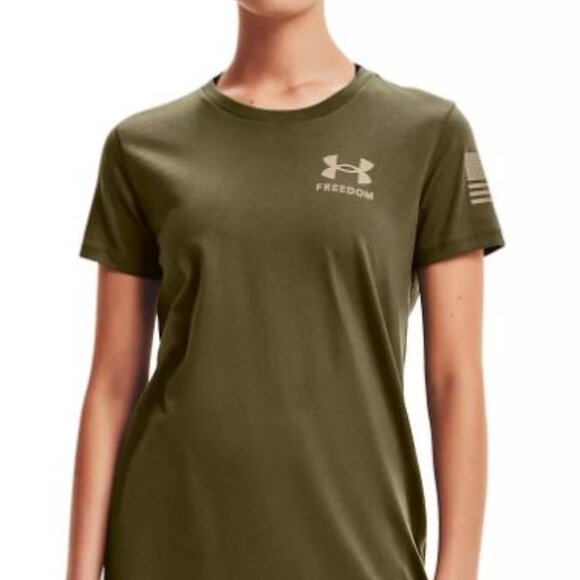 Under Armour Women's T-Shirt Freedom Flag Tee Green Short Sleeve Independence L - Picture 2 of 5